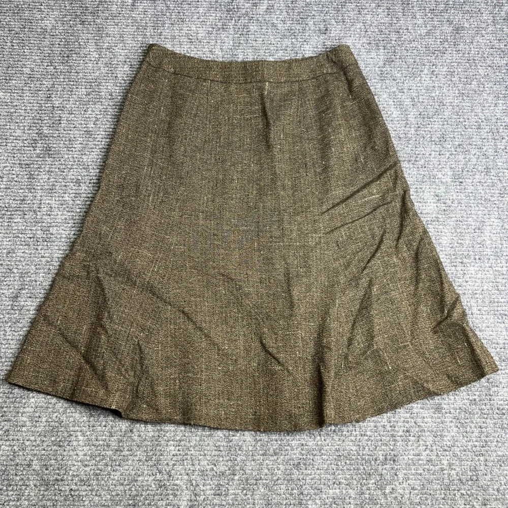 Ann Taylor LOFT Brown Herringbone Wool Blend A-Line Skirt Size 6 Side Zip Lined - Picture 2 of 8